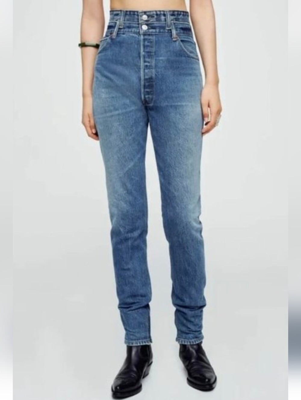 NWT RE/DONE x LEVI'S DOUBLE WAISTED DRAINPIPE INDIGO JEANS